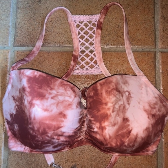 Shade & Shore Pink Tie Dye Tie Dip Crochet Bikini Size 34D - Picture 4 of 6